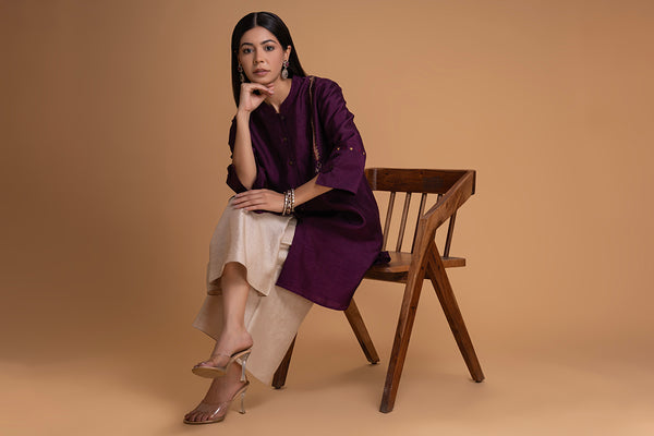 PURPLE DUPION EMB. KURTA SET (2 PCS)