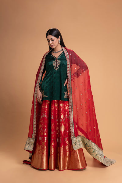 RED BROCADE LEHENGA SET (2 PCS)