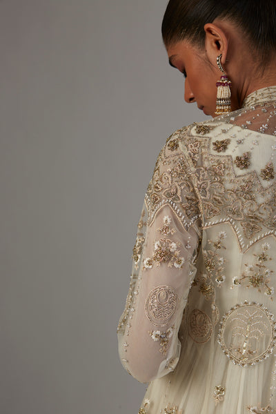 IVORY CHIFFON ANARKALI PAIRED WITH TULLE NET JACKET ( TL-89B)