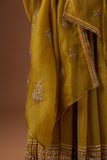 OLIVE TISSUE ANARKALI PAIRED WITH CHURIDAAR AND DUPATTA ( LS-16A)