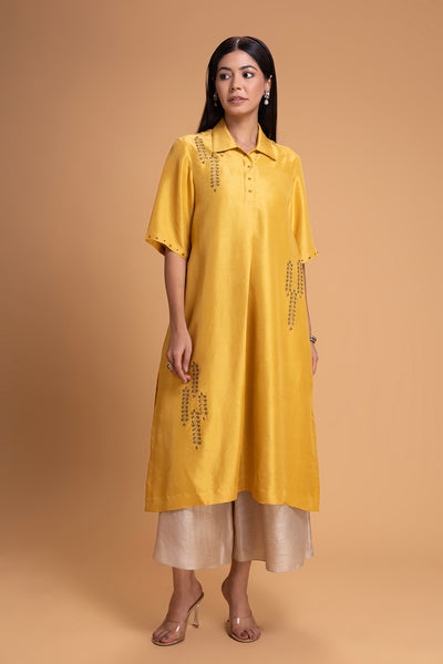 YELLOW DUPION EMB. KURTA SET (2 PCS)
