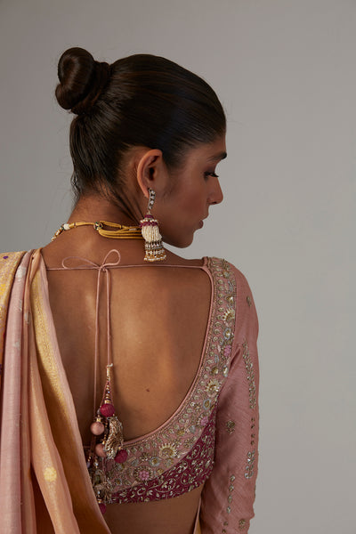 OLD ROSE BROCADE SAREE (2 PCS)