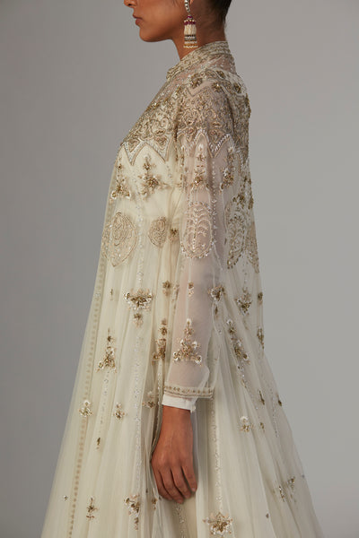 IVORY CHIFFON ANARKALI PAIRED WITH TULLE NET JACKET ( TL-89B)