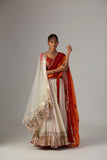 IVORY GAUZE CRINKLED LEHENGA SET WITH CHANDERI UNSTITCHED BLOUSE (BRM-25A))