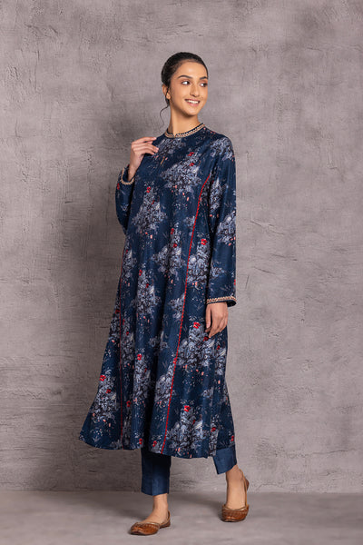 BLUE VISCOSE DUPION EMBROIDERED TUNIC ( DC-03)