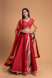 RED BROCADE LEHENGA SET (3 PCS)