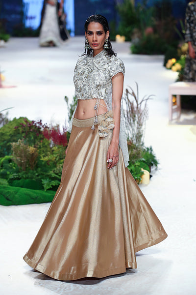 IVORY DUPION EMBROIDERED TOP WITH COPPER ANTIQUE SKIRT (TL-135/SKT, SK-30/TOP)
