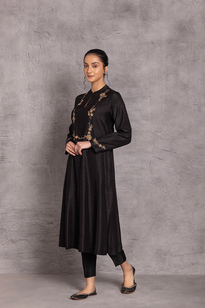 BLACK VISCOSE DUPION PRINTED KURTA SET (DT-06)