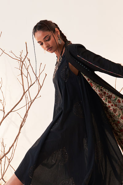 Black Viscose Dupion Embroidered Jacket Set (Sh-11/jkt)