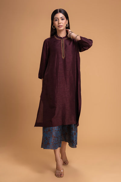 BROWN DUPION EMB. KURTA SET (2 PCS)