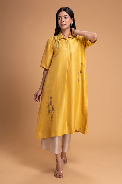 YELLOW DUPION EMB. KURTA SET (2 PCS)