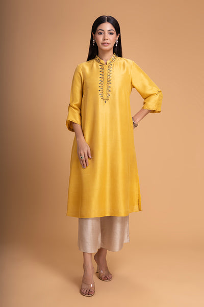 YELLOW DUPION EMB. KURTA SET (2 PCS)