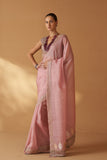 OLD ROSE ORGANZA HAND ENBROIDERED SCALLOP SAREE SET (2 PCS)