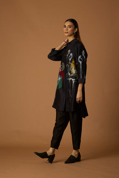 BLACK VISC. DUPION PRINTED SHIRT (BC-07)
