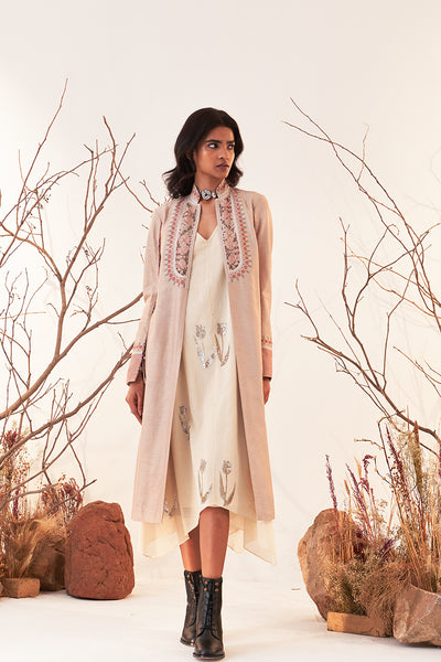 Beige Viscose Dupion Embroidered Jacket (Sh-11/jkt)