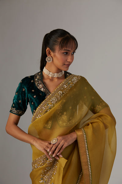 EMERALD GREEN VELVET EMBROIDERED BLOUSE (1 PC)