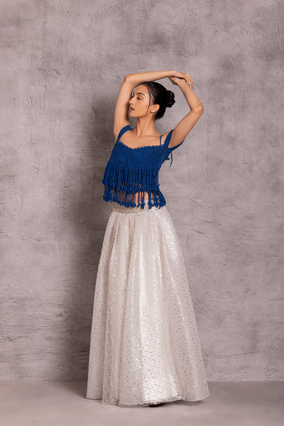SILVER TULLE EMBROIDERED SKIRT (TL-25C)