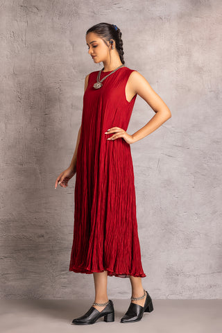 RED CHANDERI CRINKLED DRESS (PR-19A/DRS)