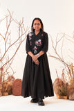 Black Linen Georgette Multicolour Emb. Anarkali Set (SH-12/ANG+BTM)