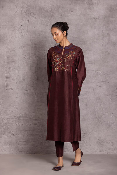 BROWN VISCOSE DUPION PRINTED KURTA SET (DT-12)