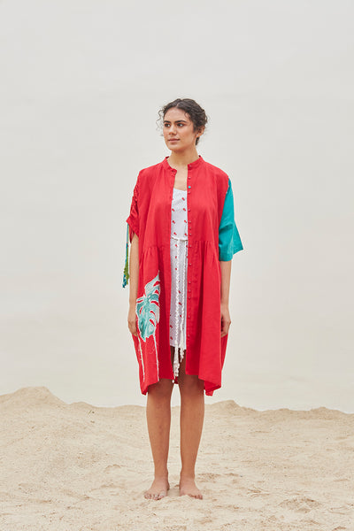 WHITE COTTON PRINTED SHORT DRESS (BFW-03A)