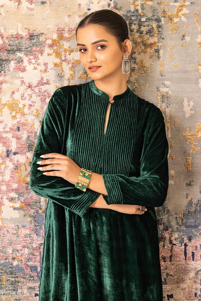 Emerald Green Velvet Embroidered Tunic Set (Vt-04)