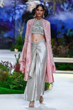 Silver Tissue Emb. Blouse With Silver Tissue Skirt & Old Rose Dupion Emb. Cape ( Tl-124d/jkt, Tl-124/bls, Tl-124/skt)