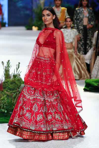 Red Mushroo & Dupion Embroidered Lehenga Set (Tl-07/bls, Sl-03, Sl-03/dup)