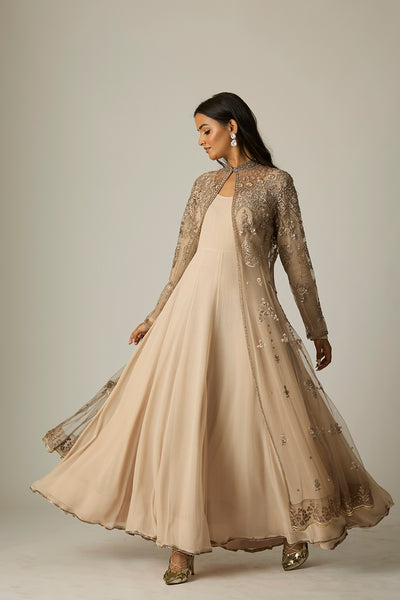 TOOSH CHIFFON & TULLE EMBROIDERED ANARKALI SET (2 PCS)