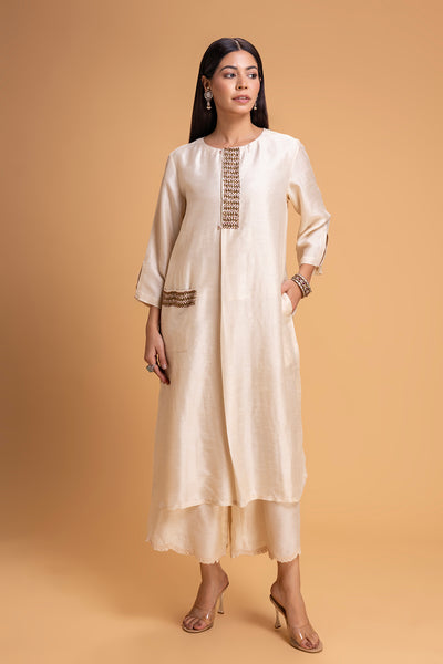IVORY DUPION EMB. KURTA SET (2 PCS)