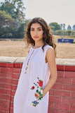 WHITE COTTON PINTUCK EMBROIDERED SLEEVELESS TUNIC (CM-01A/TNC)