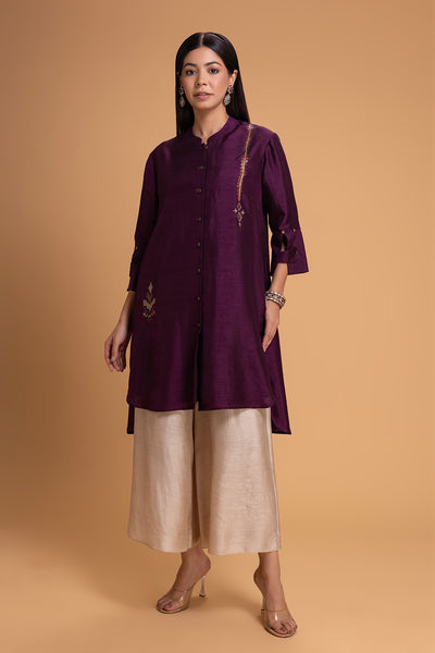 PURPLE DUPION EMB. KURTA SET (2 PCS)