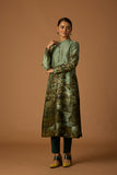 FOREST GREEN VISC. DUPION PRINTED TUNIC (BC-05)