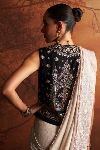 BLACK DUPION EMBROIDERED KOTI  (1 PC)