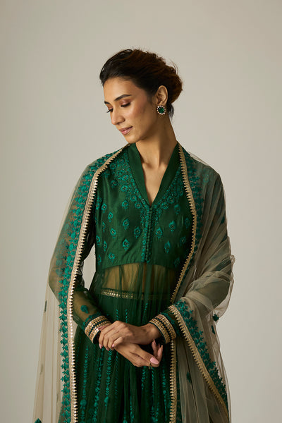 GREEN TULLE EMBROIDERED ANARKALI SET(3 PCS)