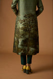 FOREST GREEN VISC. DUPION PRINTED TUNIC (BC-05)