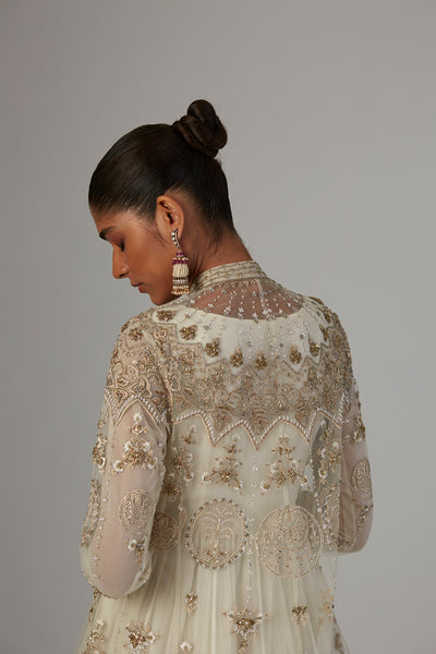 IVORY CHIFFON ANARKALI PAIRED WITH TULLE NET JACKET ( TL-89B)
