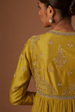 OLIVE TISSUE ANARKALI PAIRED WITH CHURIDAAR AND DUPATTA ( LS-16A)