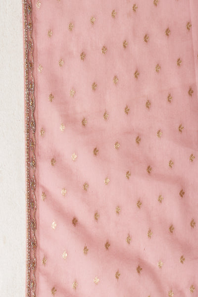 ONION PINK TUSSAR & ORGANZA EMB. TWO-PIECE SAREE SET(EVO-08) (3 PCS)