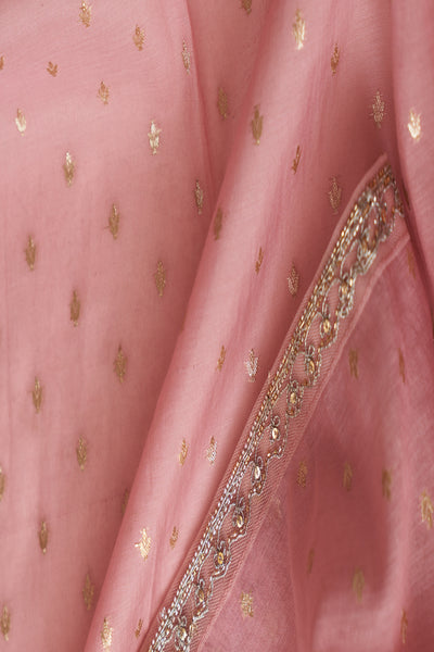 ONION PINK TUSSAR & ORGANZA EMB. TWO-PIECE SAREE SET(EVO-08) (3 PCS)