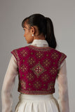 IVORY DUPION SILK SKIRT WITH SATIN SHIRT & FALSA JACKET ( 3 PCS)