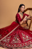 RED MUSHROO EMB LEHENGA SET (3 PCS)