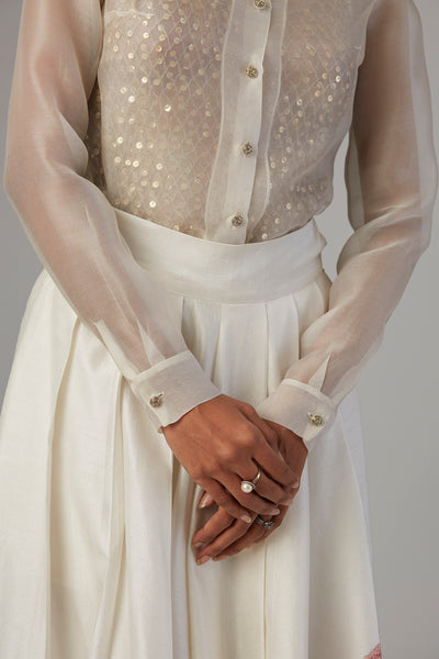 IVORY DUPION SILK SKIRT WITH SATIN SHIRT & FALSA JACKET ( 3 PCS)