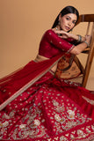 RED MUSHROO EMB LEHENGA SET (3 PCS)