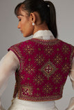 IVORY DUPION SILK SKIRT WITH SATIN SHIRT & FALSA JACKET ( 3 PCS)