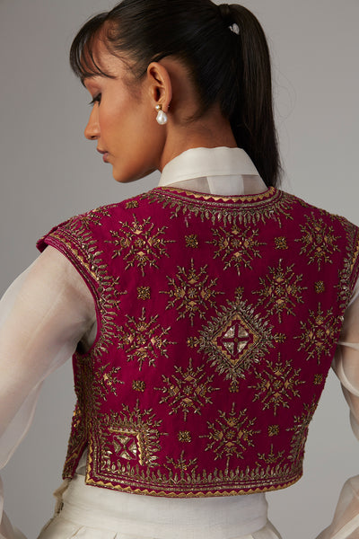 IVORY DUPION SILK SKIRT WITH SATIN SHIRT & FALSA JACKET ( 3 PCS)