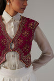 IVORY DUPION SILK SKIRT WITH SATIN SHIRT & FALSA JACKET ( 3 PCS)