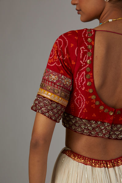 IVORY GAUZE CRINKLED LEHENGA SET WITH CHANDERI UNSTITCHED BLOUSE (BRM-25A))