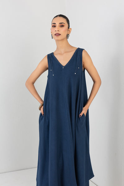 BLUE MELANGE HANDKERCHIEF SLEEVELESS TUNIC (1 PC)