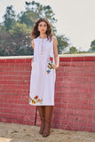 WHITE COTTON PINTUCK EMBROIDERED SLEEVELESS TUNIC (CM-01A/TNC)
